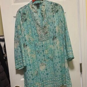 Lightweight Teal Patterned Women's Tunic Top
